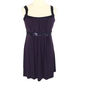 Jessica Evening Slinky Baby Doll Dress Empire Waist Sequin Trim Size 16 Purple